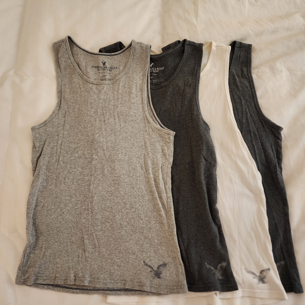 American Eagle Outfitters Men's Ribbed Tank Top Set - Gray, Charcoal, White